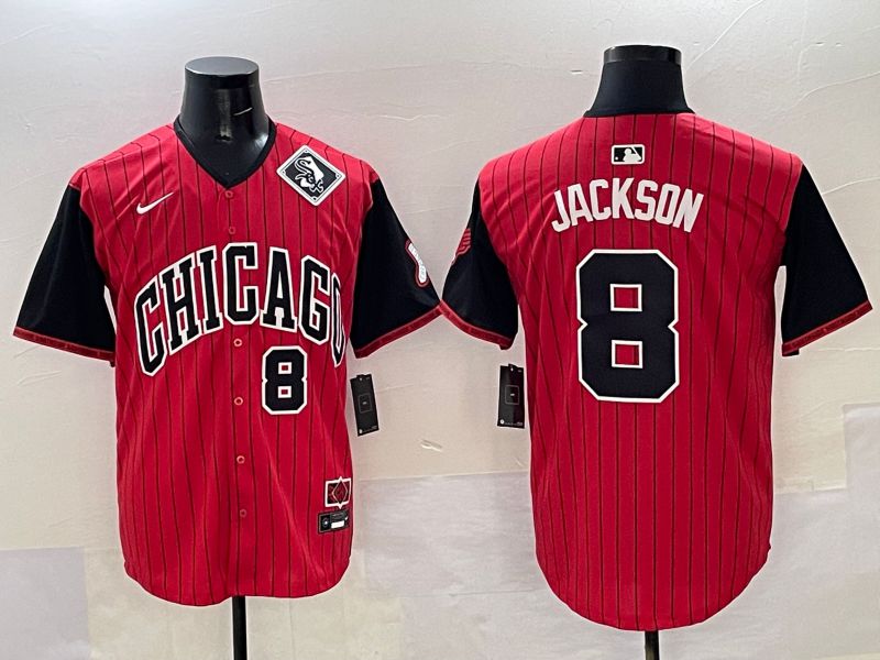 Men Chicago White Sox #8 Jackson Red Stripe Joint Name Nike 2025 MLB Jersey style 35->chicago white sox->MLB Jersey